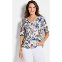GOLDNER T-Shirt Cityshirt mit floralem Print Druckshirt mit Wasserfallausschnitt, elastischem Saum und Halbarm
