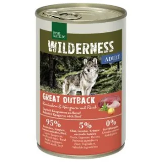 REAL NATURE WILDERNESS Nassfutter Hund, Adult, Great Outback, Kaninchen, Känguru und Rind 12x400 g