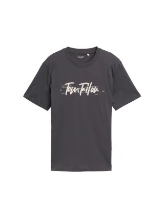 Tom Tailor - T-Shirt mit Logo-Print tarmac grey - Gr. - M