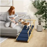 PawHut Hunderampe mit abnehmbaren Geländern, rutschfest, Holz (Hundetreppe, 1-St., Haustier-Rampe), für Haustiere unter 40kg, Naturholz
