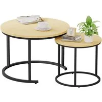 Yorbay Couchtisch 2er Set Runde Beistelltische aus Holz & Metall Moderne Kaffeetische, Beistelltische für Wohnzimmer Schlafzimmer