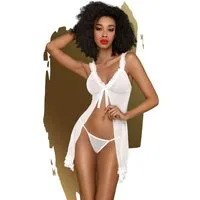 Penthouse Body Penthouse Babydoll, Dessous, "After sunset", 2 Teile, weiß (2-tlg) mit String, geraffte Rüschen, feiner Meshstoff