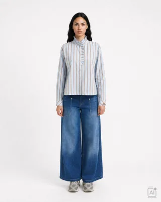 Smith&Soul - Striped Ruffle Blouse light blue print - Gr. - M