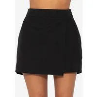 SASSYCLASSY Hosenrock Kurzer Hosenrock mit hohem Bund und Wickeloptik Skort überlappend mit Reißverschluss Schwarz Rosa Leo Schlangen-Print