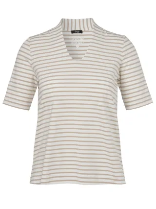 Frapp - T-Shirt V-Ausschnitt 1/2 Arm Ringel powder / offwhite - Gr. - 48