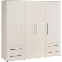 FORTE Kleiderschrank Mokkaris, Garderobe, zeitloses Design, 4 Türen, Made in Europe (B/H/T ca. 206x200x59cm) 4 Schubladen + schwarze Stangengriffe, Made in Europe, viel Stauraum