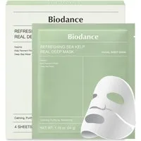 Biodance Gesichtsmasken-Set Refreshing Sea Kelp Real Deep Mask – Feuchtigkeit & Beruhigung für strahlende Haut – 4 Stück, Hydrogel-Technologie, Tiefenwirksame Feuchtigkeit, Sebum-regulierend