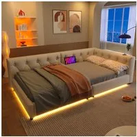 Flieks Daybett, Daybett Schlafsofa Einzelbett Tagesbett 90x200cm mit USB-Aufladen