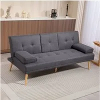 HOMCOM Schlafsofa 3-Sitzer-Sofa, Bettsofa mit Klappbarem Tisch, Stoffsofa 1 Teile, für Wohnzimmer, Dunkelgrau