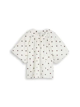 Denim Tom Tailor - Popeline Bluse mit Punkten off white dark brown dot - Gr. - L