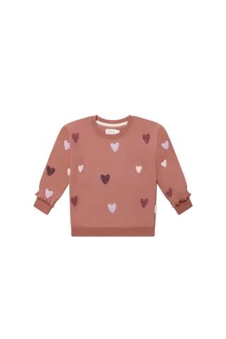 Leevje Oversized Sweatshirt - Terry Hearts in light burgundy 74/80