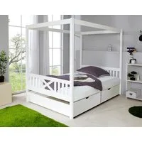 Ticaa Himmelbett Lino, Himmelbett, inkl. Schubkasten und Rollrost