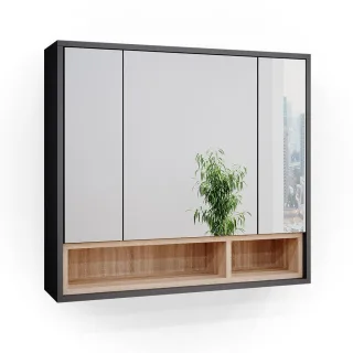 Vicco Badspiegelschrank, Anthrazit, Holzwerkstoff, 6 Fächer, Rechteckig, 80x72x20 cm, Badezimmer, Badezimmerspiegel, Spiegelschränke