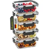 Lemontree Vorratsdose mit Deckel Luftdicht - Meal Prep Boxen Glas - Mikrowellengeeignet, Hochborosilikatglas, (Vorratsdosen-Set (3-teilig, groß je 1040 ml), Meal Prep Boxen 3er Set - 1040ml - auch als 5er & 10er Set erhältlich), Luftdicht, auslaufsic