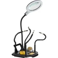 Stagecaptain Elektroschweißgerät LH-440 Löthilfe mit Lupenleuchte, Helfende Hand für Bastel- und Lötarbeiten, flexible Arme mit Krokodilklemme & biegsame Lupe mit LED Beleuchtung
