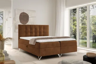 Boxspringbett Schlafzimmerbett CANDELA 140x200cm Stoff Coral Braun
