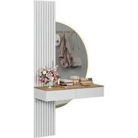 Vicco Schminktisch Melina, Weiß/Eiche, 100 cm mit LED-Spiegel (2-St)