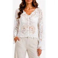 Mississhop Spitzenbluse Damen Spitzenbluse kurz mit Knopfleiste – Boho Spitze Bluse S/M