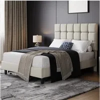 Yaheetech Polsterbett Bettgestell, Doppelbett mit Höhenverstellbarem Kopfteil, 140 x 200 cm