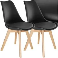 tectake Esszimmerstuhl Küchenstuhl Scandi-Design, gepolsterte Sitzfläche, 49 x 53 x 82 cm (Polsterstuhl Frederikke in schwarz, 2 St), ergonomische Form, massive Holzbeine, bodenschonende Filzgleiter