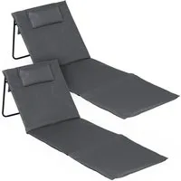 Spetebo Gartenliege Strandmatte 2er Set klappbar mit verstellbarer Rückenlehne, Anzahl, 1 St., Stück, Integriertes Kopfkissen