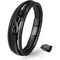 UNIQAL.de Lederarmband Unisex Schwarz & Silber mit Unendlichkeit Symbol – „NICE INFINITY“ (Elegant verarbeitet, langlebig und angenehm zu tragen – das ideale Geschenk für Männer & Frauen., Echtleder, Edelstahl, Magnetverschluss mit Verlängerungsglied