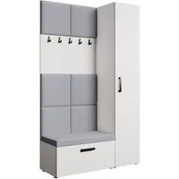 Beautysofa Garderoben-Set MARGARET mit Sitzbank, Kleiderhaken und eintürigem Kleiderschrank, (gepolsterten Paneelen, Höhe: 203 cm), verschiedene Farben und Breiten