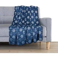 Wohndecke Nautic fürs Sofa, Kuscheldecke 150x200 cm, blau, Delindo Lifestyle, weiche Coral Fleece Decke im maritimen Look