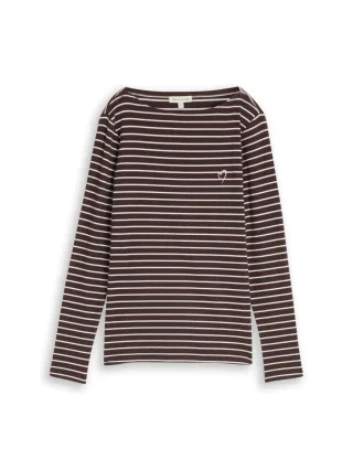 Tom Tailor - Gestreiftes Langarmshirt braun - Gr. - M