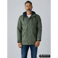 Dry Fashion Regenjacke Bergen Herren Regenmantel Fleece-Futter - Outdoor-Jacke Wasserdicht Parka Winddicht, Verschweißte Nähte, 2-Wege-Reißverschluss, Kapuze