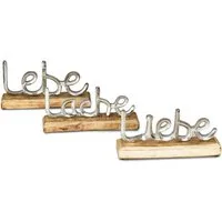 Levandeo® Deko-Schriftzug, 3er Set Schriftzug Lebe Lache Liebe L23cm Metall Silber Mango Holz