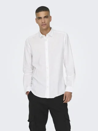 ONLY&SONS - ONSCAIDEN LIFE LS SOLID LINEN BLEND NOOS White - Gr. - S