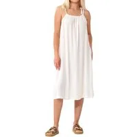 WENOR Sommerkleid aus Leinenmix mit Bindeträgern – luftiges Strandkleid mit Taschen (1-tlg) Bindeträger,seitliche Eingrifftaschen,natürliches Material