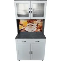 HTI-Living Hochschrank Küchenbuffet mit Glasteil Weiß/Beton Blanca Bistro (Stück, 1-St., 1 Schrank) Küchenschrank Hochschrank