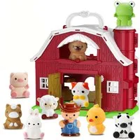 Wootoy Lernspielzeug Spielhaus Bauernhof Spielwelt Figurenset Tierbauernhof für Kinder (mit großer Scheune Bauernfigur und 9 detailreichen Tierfiguren, 11-St., Tierfiguren mit Fingerpuppen-Funktion), Klappbares Design mit Tragegriff für einfaches Ver