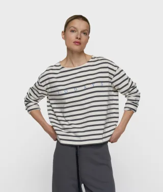 10DAYS - boat neck top stripes ecru/steel blue - Gr. - XS