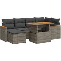 vidaXL Gartenlounge-Set 7-tlg. Garten-Sofagarnitur mit Kissen Grau Poly Rattan, (1-tlg)