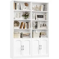 Homfa Bücherregal Standregal Büroregal Bücherschrank, mit 8 offenen Fächern und 4 Türen, Holz, 115x27x185,5 cm