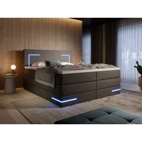 wonello Boxspringbett Detroit, Stoff Bett mit LED Beleuchtung, Bettkasten und Topper