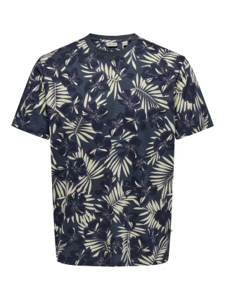 ONLY&SONS - ONSPERRY LIFE REG LEAF AOP SS TEE Peacoat - Gr. - L