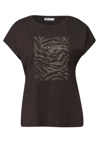 Street One - T-Shirt mit Animal-Print und überschnittenen Schultern braun - Gr. - 42