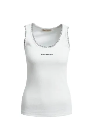 Smith&Soul - Fitted Rib Tanktop Contrast Stitch offwhite - Gr. - S