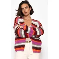 SASSYCLASSY Cardigan Gestreifte Strickjacke für Damen Mehrfarbig Multicolor Cardigan mit Streifen Bunt Blau Rosa Grau Braun Orange