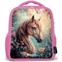 NoBoringSuitcases.com© Rucksack Rosa - Pferd mit Schmetterlingen im Blumengarten, Kinderrucksack, Schulrucksack, Freizeitrucksack, Mädchen, Kindergarten