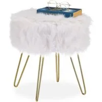 relaxdays Sitzhocker Fellhocker Kunstfell Weiß-Gold