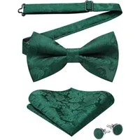 LuxusKollektion Fliege Fliege Herren Paisley Manschettenknöpfe Set Vorgebunden A-grün