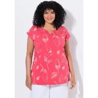 Ulla Popken Longtop Top Palmenblätter Boxy Tunika-Ausschnitt ärmellos
