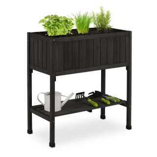 Relaxdays Hochbeet, Schwarz, Holz, Kunststoff, 74x80x38 cm, Gartenzubehör, Hochbeete