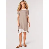 Apricot Minikleid Schimmerndes Lagenkleid (1-tlg) mit Umgeschlagärmeln