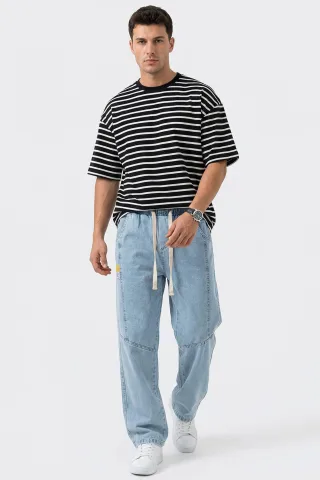 Baggy-Denim-Hosen mit Kordelzugbund